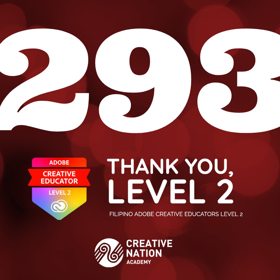 🥳 We now have 293 Adobe Creative Educator Level 2 in the Philippines 😍

Celebrating small wins for improving Filipino educators' creativity thru the Adobe Creative Educator program.
#creativenationph #ccevangelistph #fatherACEph #adobeeducreative