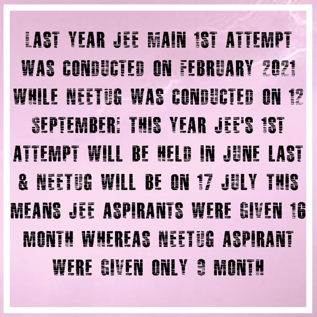 Aashnajain07's tweet photo. #PRADHANJIdeferNEETUG
@DG_NTA 
@dpradhanbjp 
@narendramodi 
@narendramodi_in 
@PMOIndia 
#NTAdeferNEETUG
Jee admit cards have not been issued yet? Will you postpone it again. You can't postpone neet and were asking for doctors in covid period. #ShameOnYou https://t.co/iFQp8G6XMl