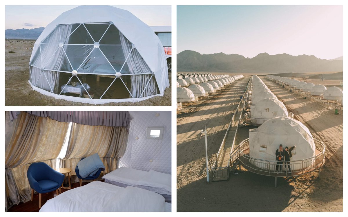 Outdoor Glamping Geodesic Dome Tents Project in desert, China. Click here to know more: yuntutent.com

#camping #glamping #ecoresort #sustainableliving #dome #dometent #desert #overnightstay #geodesicdome #glampinglife #glampingtent #gardenroute