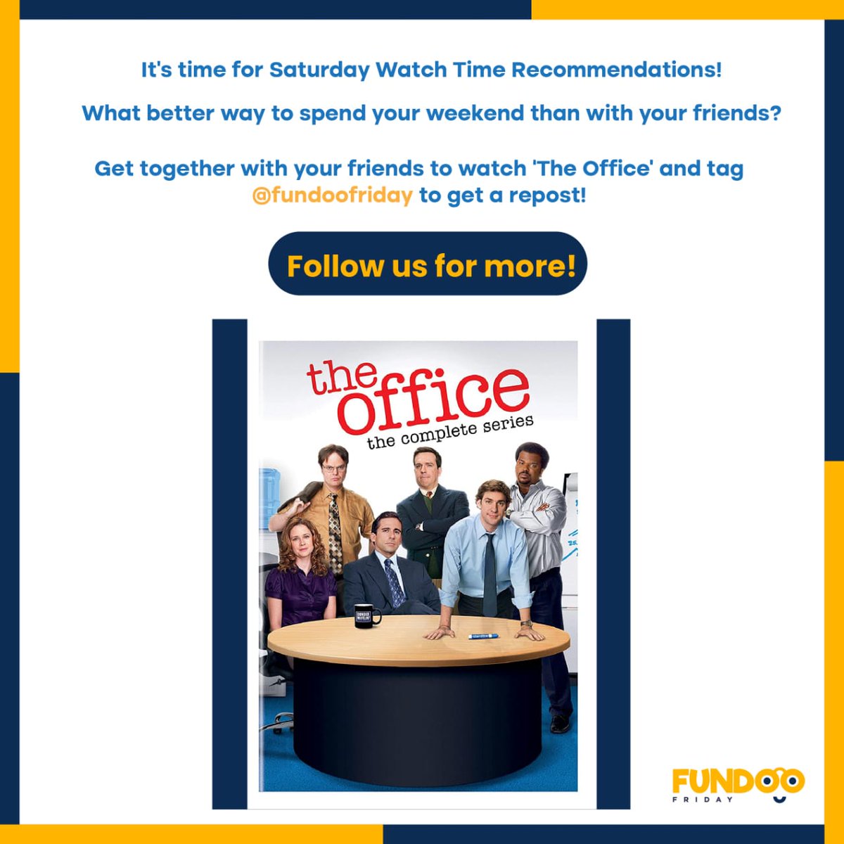 FundooF's tweet photo. Have you watched The Office yet? Let us know in the comments below!
#fundoofridaygames #fundoofridaygamingplatform #gamingplatform #gamesforlife #gamerlife #virtualgames #workplaceengagement #workbuddies #workfromhome #officelife #employeelife #fundoofridaygamestoday https://t.co/8DgKe8VPf4