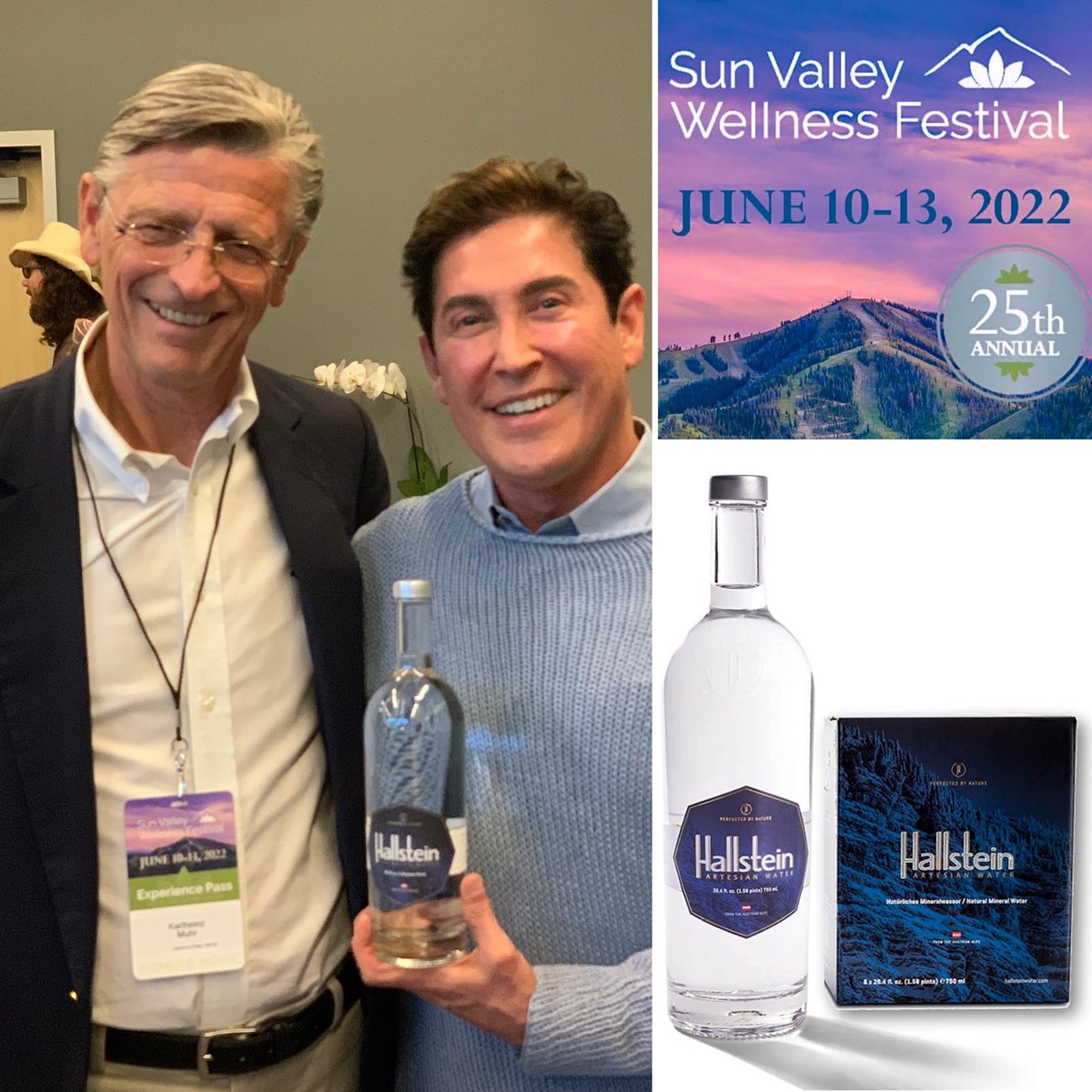 Opening night reception at the Sun Valley Wellness Festival with the innovative Austrian Karlheinz Muhr co-founder of HALLSTEIN Water. The water 💦 is magnificent. Such a pleasure to meet and have dinner together!  #sunvalleyidaho @svwellness  <a href="/hallsteinwater/">Hallstein Water</a> @kh_muhr