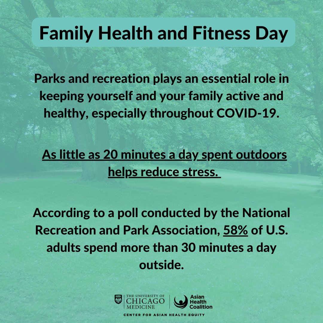 CAHE_AHC's tweet photo. June 11th is Family Health & Fitness Day! As little as 20 minutes a day spent outdoors helps reduce stress and your risk of many diseases like #diabetes. Enjoy the warm weather & spend time outdoors to improve both your mental and physical health. #AllOneCommunity https://t.co/O2atlXG6Mb