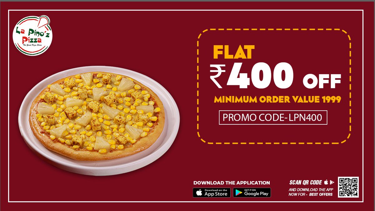 La Pino'z Pizza (@lapinozpizzaind) on Twitter photo Get a Flat Discount of โน400/- on Minimum Billing of โน1999/-
Use Code - LPN400
๐๐ซ๐๐๐ซ ๐๐ง๐ฅ๐ข๐ง๐ - lapinozpizza.in/online-order
#pizzaspecials #lapinoz
#lapinozpizza #pizzatime #pizzalove #pizzeria #pizzaslice #foodie
#LapinozIndia #delicious #BOGO #offer #pizza #LapinozBogo Get a Flat Discount of โน400/- on Minimum Billing of โน1999/-
Use Code - LPN400
๐๐ซ๐๐๐ซ ๐๐ง๐ฅ๐ข๐ง๐ - lapinozpizza.in/online-order
#pizzaspecials #lapinoz
#lapinozpizza #pizzatime #pizzalove #pizzeria #pizzaslice #foodie
#LapinozIndia #delicious #BOGO #offer #pizza #LapinozBogo