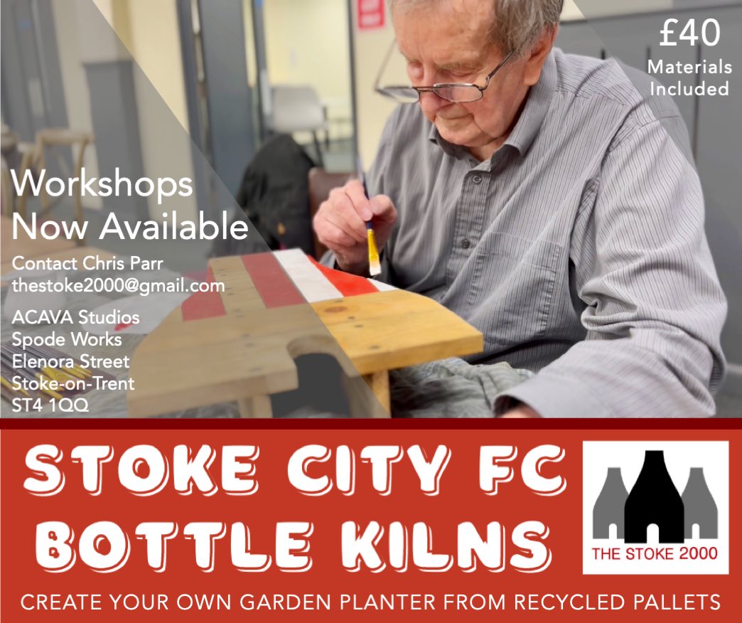 shineinmedia's tweet photo. ♻️WORKSHOPS NOW AVAILABLE! Create your very own #SCFC #Bottleoven/#Kiln garden wall planter from recycled pallets. Celebrate #StokeonTrent’s #Pottery heritage through #recycling at our #ACAVA studios at #Spode in #Stoke while tackling climate change. Visit https://t.co/gAEwMTEJmu https://t.co/3vqmA9Zoaz