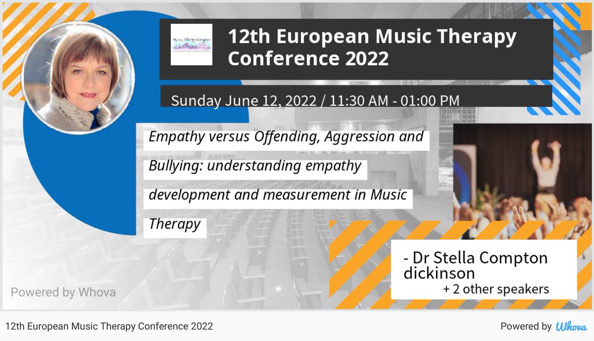 StellaCompton12's tweet photo. I am speaking at 12th European Music Therapy Conference 2022. Please check out my talk if you're attending the event! #emtc2022 - via #Whova event app.  TomorrowSunday 11.30 https://t.co/SCPCJ0DusQ