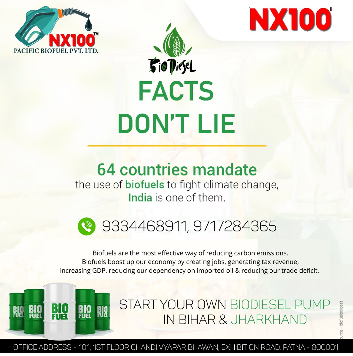 Nx100Biofuel's tweet photo. 64 Countries Mandate the use of #biofuels to fight Climate Change, #india is one of them https://t.co/RfjdwWYC0q
