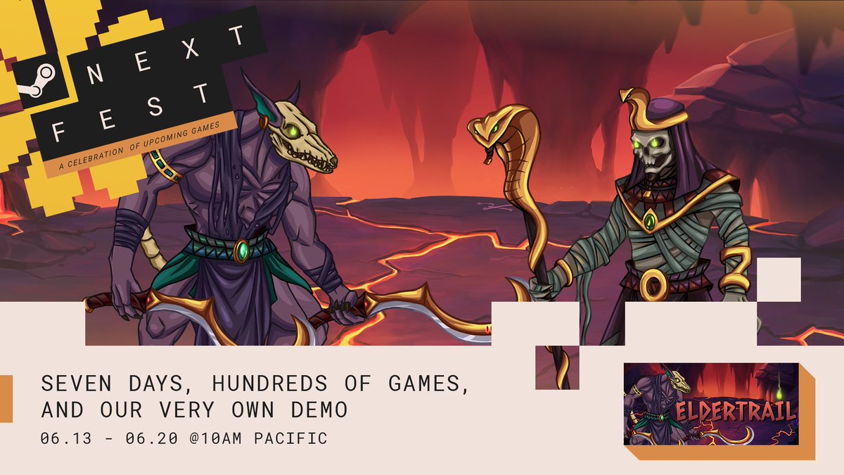 We are happy to announce that Eldertrail is participaiting in #SteamNextFest 🔥📢

🗓️ 13-20 June

👉Check out our demo : store.steampowered.com/app/1963780/El…
✨Add to your wishlist 
✨Share your feedback 
💖Have fun!

#Steam #indiegames #demo #indiedev #indiegaming