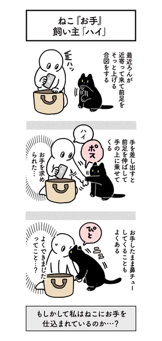 飼い主に「お手」を教えてくれている黒猫ろんさんの絵日記 #ろんの絵日記  