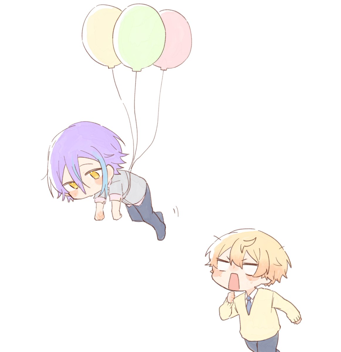 balloon multiple boys yellow eyes 2boys blonde hair purple hair chibi  illustration images