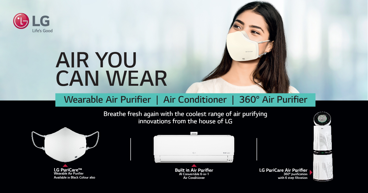 LGIndia's tweet photo. Protect yourself inside-out with the #LG Puricare #WearableAirPurifier which reduces harmful toxins and creates a healthier airflow for easy breathing.
Know more on https://t.co/1vP9jNfO9h
#LGAirPurifier #PuriCare #CleanBooster #AirPurifier #BreatheCleanWithLG #360Purification https://t.co/WeI8tN1wBJ