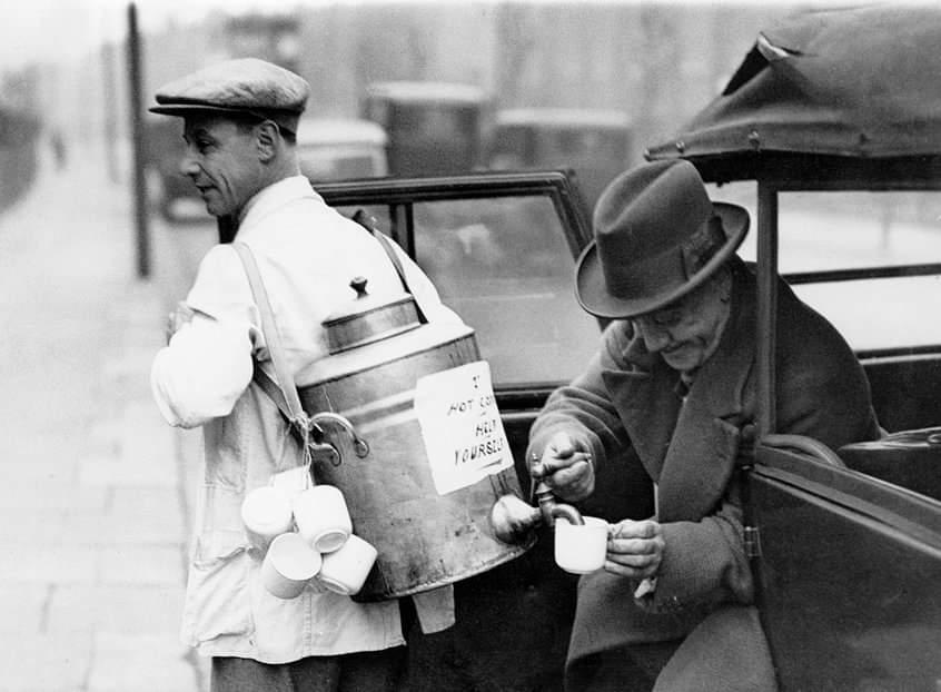 Mobile coffee station for cold days, London, 1932