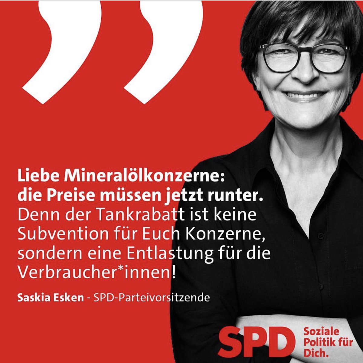 ich denke seit zwei Tagen ununterbrochen daran, dass die Vorsitzende der Kanzlerpartei per Instagram die lieben Mineralölkonzerne um etwas bittet und habe an diesem Punkt einfach nur noch Respekt für alle, die noch nicht vollständig aufgegeben haben, woher nehmt ihr die Kraft