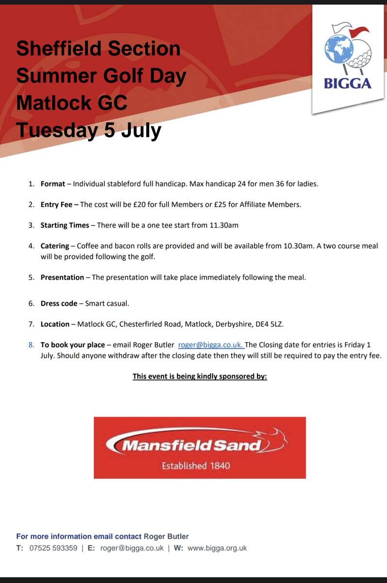 July 5th - Matlock Golf Club - Get involved