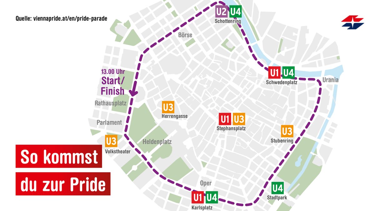 wienerlinien's tweet photo. Heute wird’s bunt am Ring - und wir bringen dich hin zur 🌈 Parade! Komm am besten mit der U-Bahn. Bei einigen Bim- und Bus-Linien gibt es Änderungen. Alle Infos dazu sind in der WienMobil App oder unter https://t.co/DcPNGjXTqh

#WeRideWithPride #WeDanceWithPride #ViennaPride https://t.co/b2NcUZtrYA