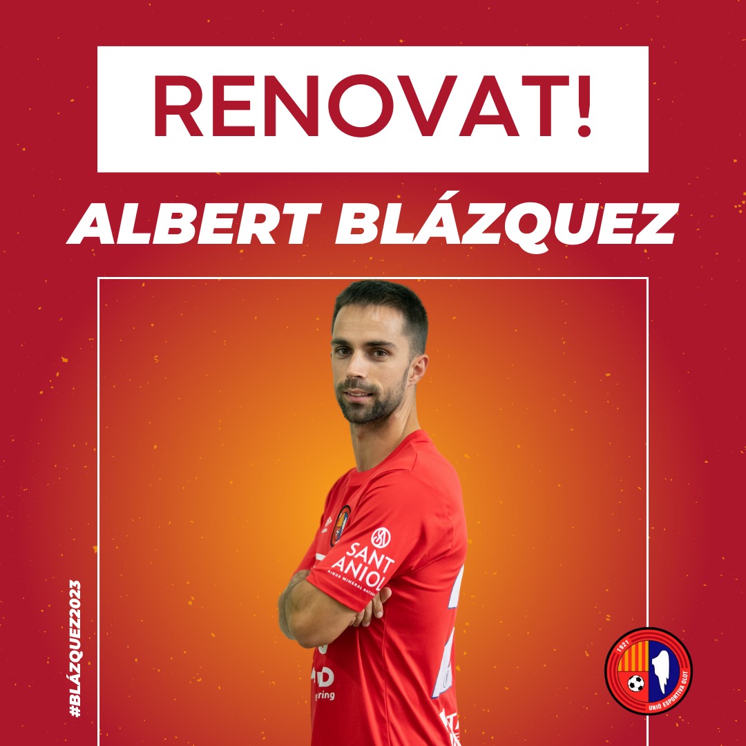 [OFICIAL]: ✍️☑️ Albert Blázquez també fa un pas endavant i encetarà la seva vuitena campanya a la #UEOlot. ©️ El capità de Besalú es vol treure l'espina de la lesió al tendó. Seguim fent camí, @albertblazquez! ℹ️ ueolot.com/2022/06/11/alb… #Blàzquez2023 #2RFEF #Seguim100delOlot