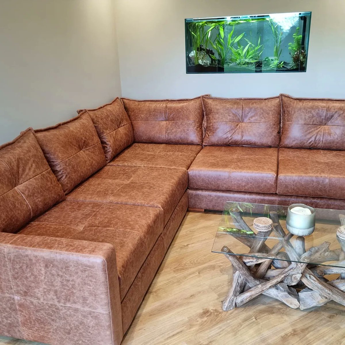 Bespoke corner sofa made in futura selvaggio bridle leather 3mtrs x 3mtrs , 110cm deep frame #futura #bespokesofas