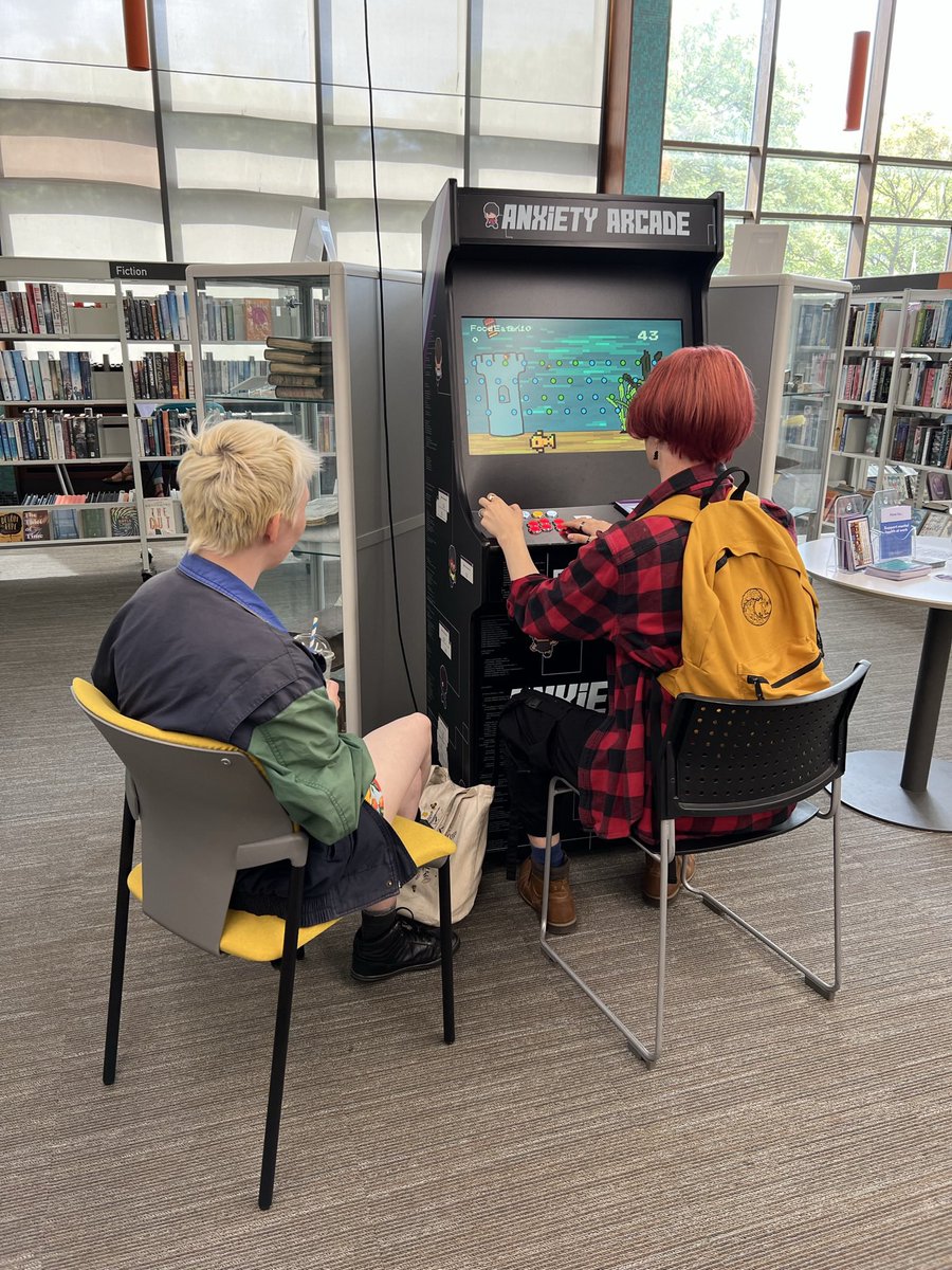 MaddyxHearn's tweet image. The Ludic Library! 🎲 
Loving Anxiety Arcade ~ 80’s style take on anxiety and isolation @ExeterLibrary @closedforum @ArtWorkExeter