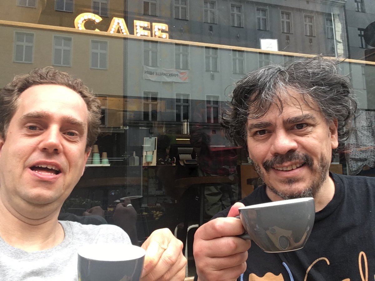 borkdude's tweet image. Pre-#clojured coffee with the #vsjoyride team @pappapez #clojure