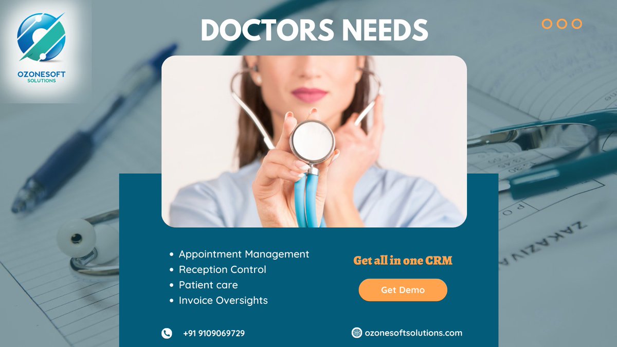 ozonesoftsol's tweet photo. As a doctor what's your need to manage all the stuff?

Hospital CRM can help you with all the stuff

Get the Demo Now

Contact Us: https://t.co/WfY4nEO5ZM

#hospitalcrm #doctorcrm #appointment #reception #invoicemanagement #precription https://t.co/8sfBe3krmO