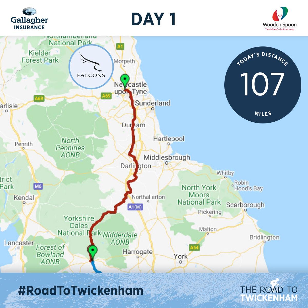 GallagherUK's tweet photo. And they're off! 🚴‍♂️ Setting off from the home of @FalconsRugby, our core riders tackle 107 miles finishing in Skipton. 

Stay tuned to follow the ride, finishing at @Twickenhamstad for the #gallagherpremfinal

Thanks to our partners:
@TheTurmericCo
@thriftycars
@Nutrition_X https://t.co/LPMTUcsFUc