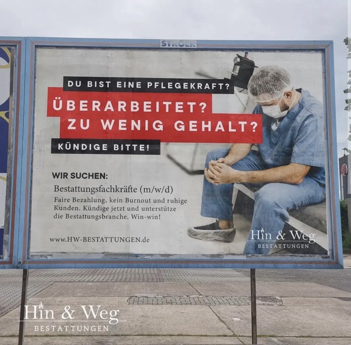 RicardoLange4's tweet photo. Na wenn das mal keine originelle Anwerbung von (Pflege) Personal für ein Bestattungsunternehmen ist. https://t.co/GQj8kHXGny