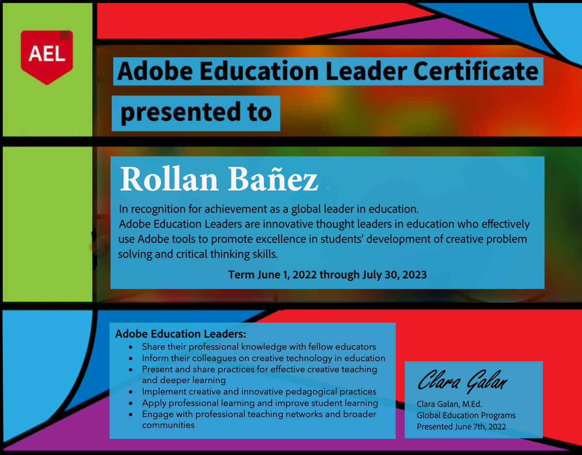 🥹🥹🥹 Another Milestone Unlocked! 🤩🤩🤩

Thank you @AdobeForEdu for renewed membership as an Adobe Education Leader, another year of continuing support for Filipino educators.
#creativenationph #fatheraceph #adobeeducreative #ccevangelistph #adobeexpressambassadors