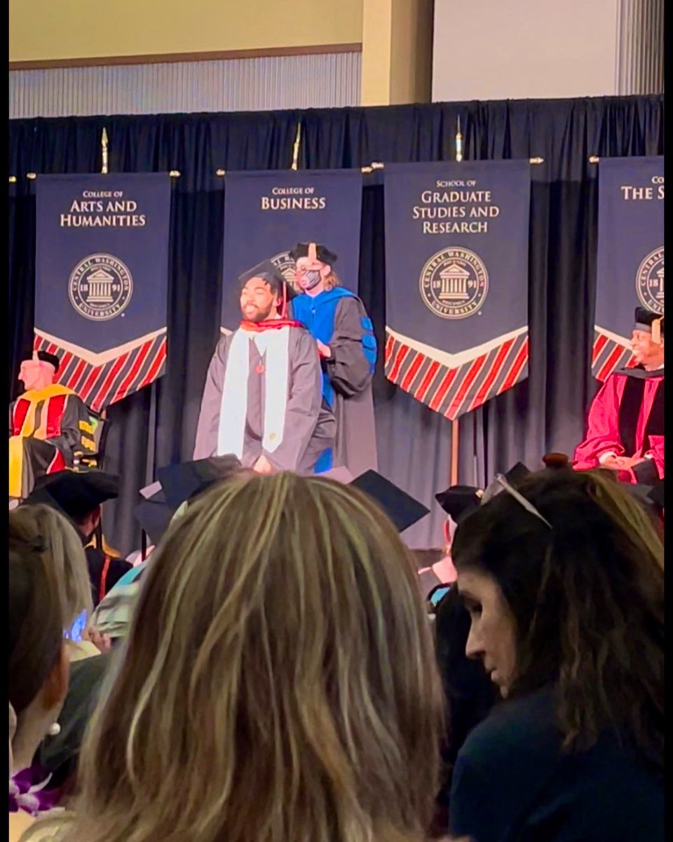 CanBWash's tweet photo. Only 13% of the population over age 25 can say they have a Master’s Degree.  Well tonight my son did it at age 23 &amp; as a student athlete. No excuses just hard work &amp; dedication.  Thanks to the family, friends, teammates &amp; coaches who helped encourage @MRGilson24 on his journey. https://t.co/kq8MUvCIUI