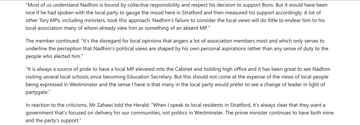 <a href="/nadhimzahawi/">Nadhim Zahawi</a> you're quoted in this week's <a href="/HeraldNewspaper/">Stratford Herald</a> “When I speak to local residents in Stratford...." Did you speak to many residents in #Bishopton? 69% voted against the <a href="/Conservatives/">Conservatives</a> &amp; many because of YOUR #Primeminster. <a href="/TimGSinclair/">Tim Sinclair</a>  #Partygate <a href="/ToriesSWarks/">South Warwickshire Conservatives</a>