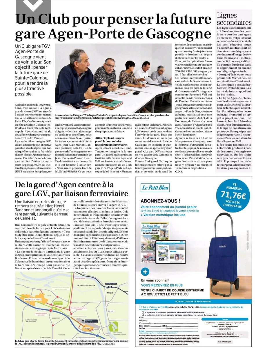 Le club TGV Agen-Porte de la Gascogne est sur les rails !🛤
Objectif ? Décupler l'impact positif de l'arrivée de la LGV Bordeaux-Toulouse 🚄pour notre territoire !
➡️#désenclavement➡️ #mobilité ➡️#developpementeconomique➡️ #attractivité 
<a href="/jeandionis/">Jean Dionis</a> <a href="/ladepechedumidi/">La Dépêche du Midi</a> <a href="/ladepeche_32/">La Dépêche 32</a>