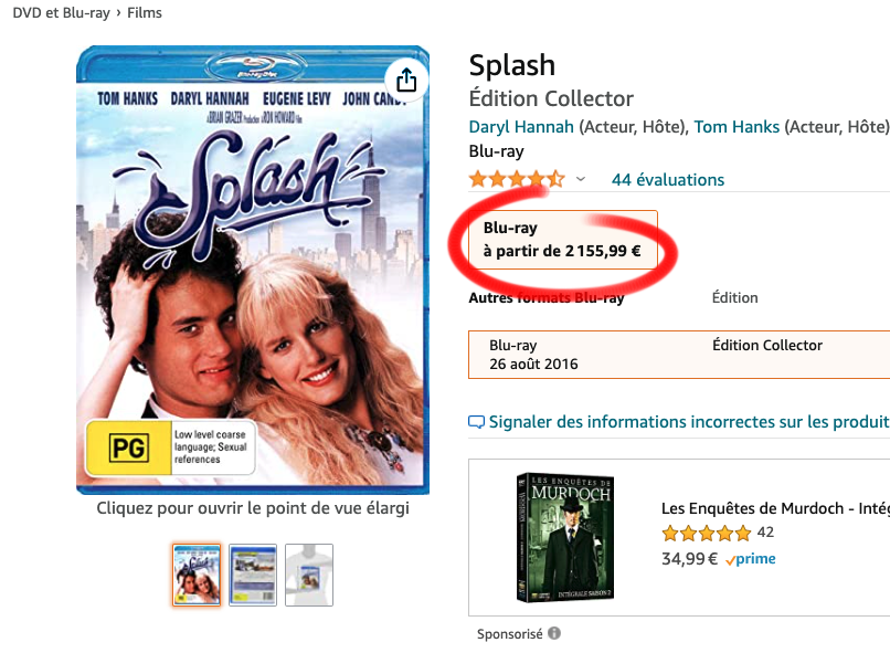 Le blu-ray de Splash est à partir de 2155,99€ sur Amazon. Une bonne affaire!
amzn.to/3O7iUkT