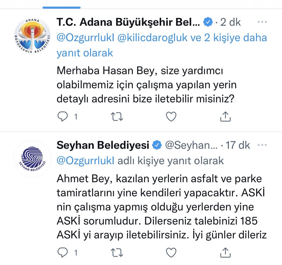 <a href="/kilicdarogluk/">Kemal Kılıçdaroğlu</a> <a href="/ZeydanKaralar01/">Zeydan Karalar</a> <a href="/akifakay01/">Akif Kemal AKAY</a> <a href="/Adana_Bld/">T.C. Adana Büyükşehir Belediyesi</a> <a href="/SeyhanBelediye/">Seyhan Belediyesi</a> <a href="/herkesicinCHP/">CHP 🇹🇷</a> <a href="/karagozilker/">ilker karagöz</a> işallah bu sefer gerçekten sorunu çozer siniz gereken bilğiyi paylaştim DM den