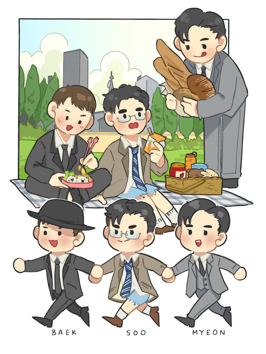 meokmoool's tweet photo. Three little guys in a suit 🐧 🐶 🐰 (baekhyun kyungsoo and junmyeon) https://t.co/qhvvPo9tq3