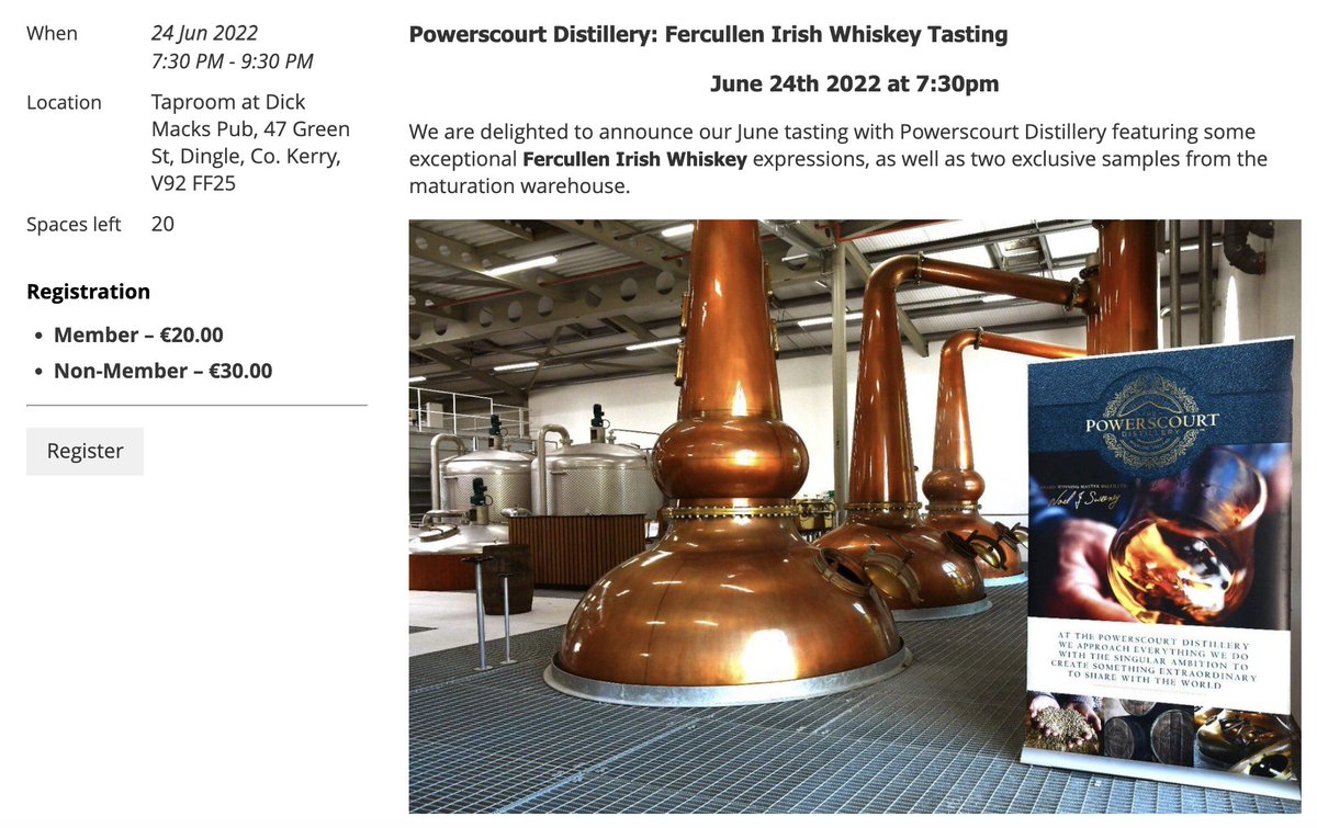 Book now for our next Dingle chapter tasting @DickMacksPub <a href="/iwsdingle1/">IWS Dingle chapter</a> <a href="/PowerscourtDist/">Powerscourt Distillery</a>
