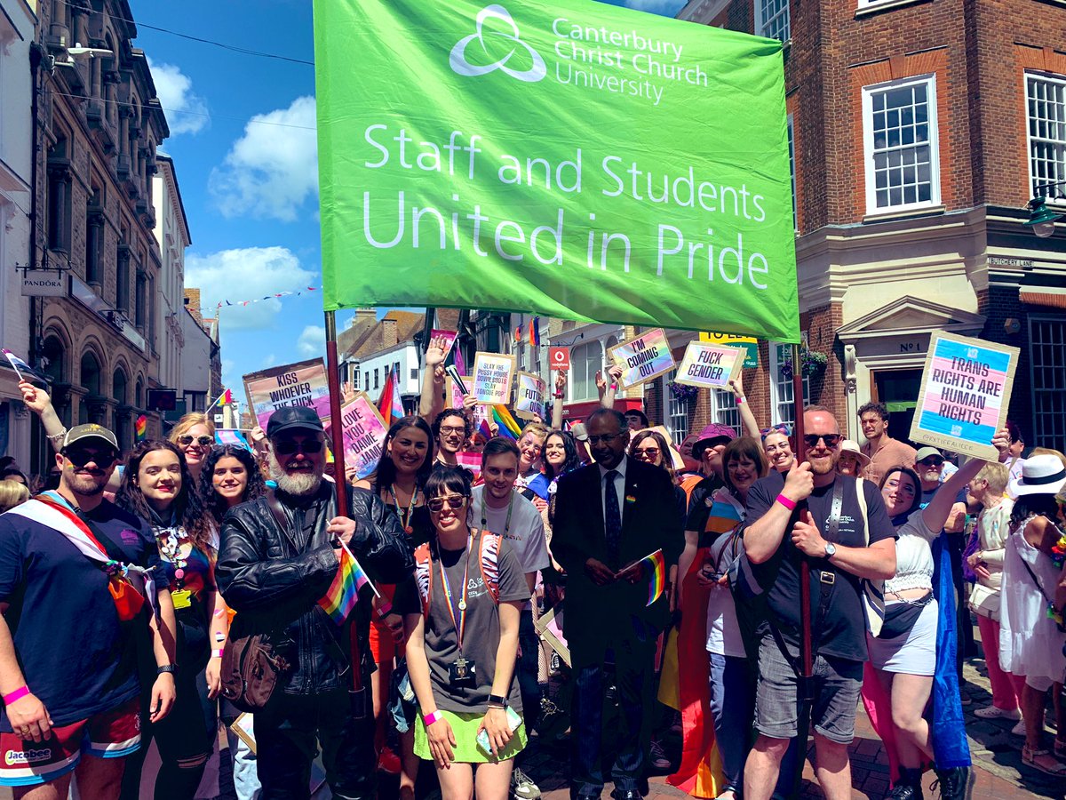 Students and staff united in #Pride <a href="/pridecanterbury/">Pride Canterbury</a> 🏳️‍🌈☀️🎉💚 #CCCUProud