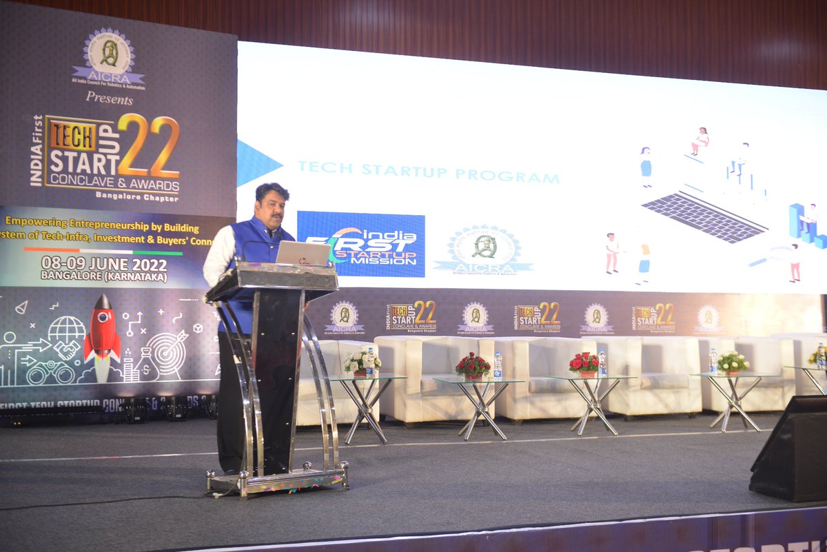 StartupsMission's tweet photo. The organizers All India Council for Robotics and Automation" took the honour to reveal few initiatives to foster the startup sector of our country at the IFTSC 2022 venue. #RajSharma #RajeshPathak #AshwathNarayan #AbhijithPrasannakumar #SanjuktaBadhai https://t.co/oH0qmJ4YIU