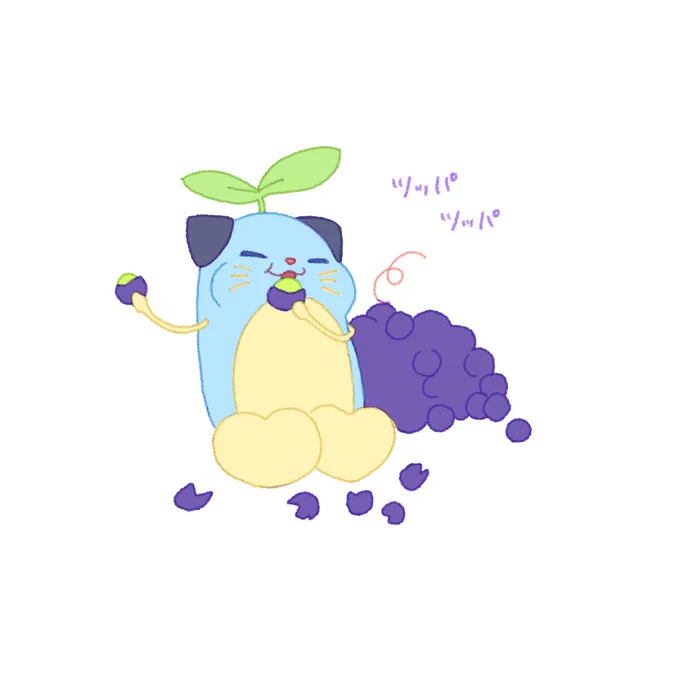 ぷどうを口いっぱいにためていっきに食べようと思っているまめねこ 