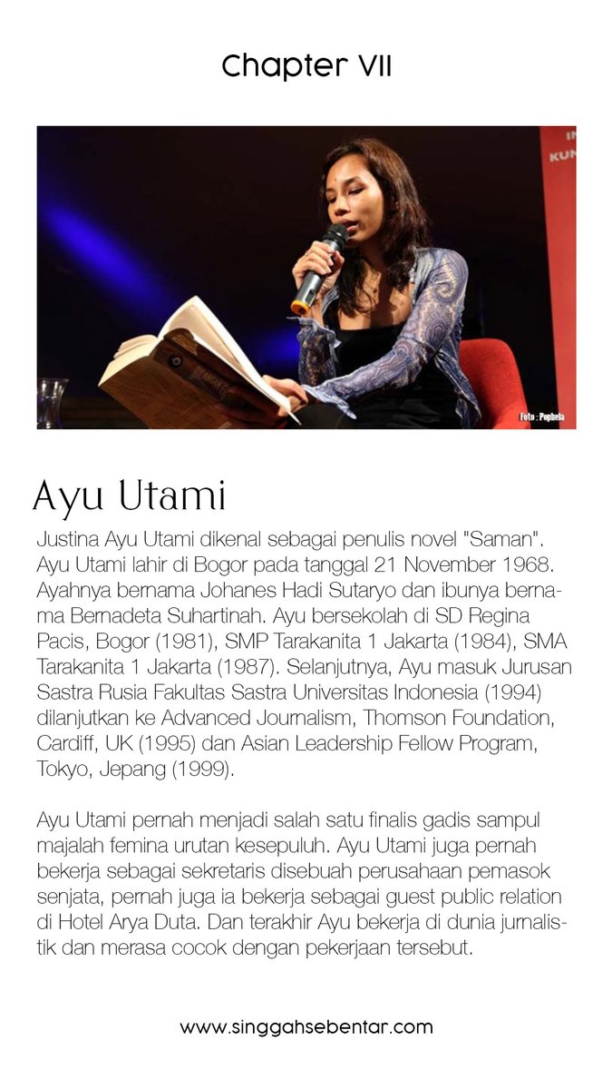 yoksinggah's tweet photo. Mengenal sosok Ayu Utami, siapa kah dia?

#singgahsebentar #sosok #ayuutami https://t.co/SKO3638Uxf