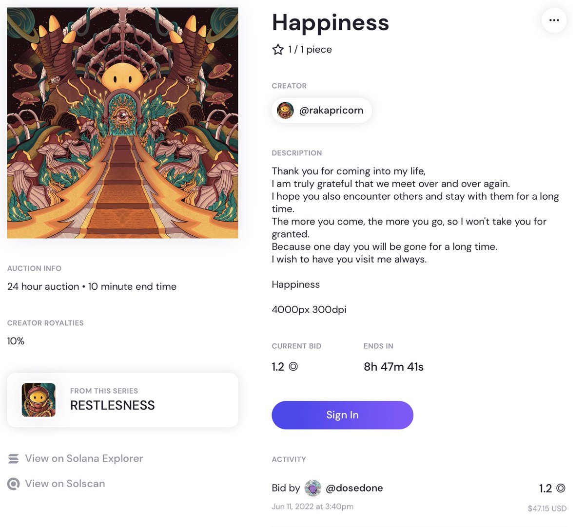 rakapricorn's tweet image. Omg thank you so much @Dosedone being first bidder, I truly appreciate it ser, And I’m totally happy when you like my work. Twice you support me and this series Restlesness. I’m really gratefull and more excited.
Thank you so much 🙏🏻☀️😶

If you interested link below ⬇️