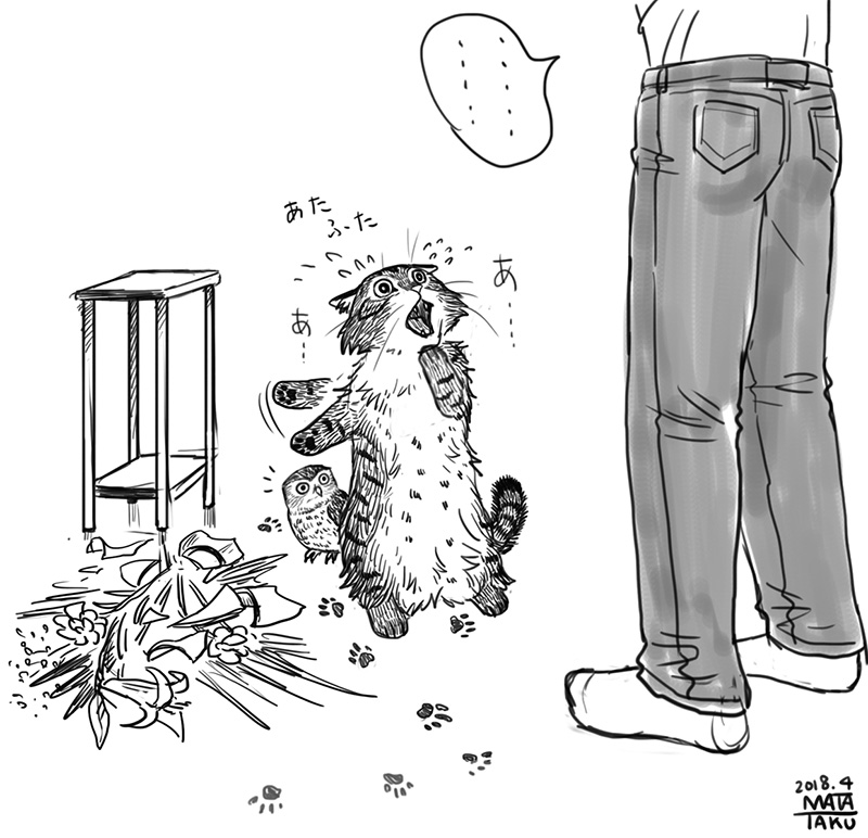 #軽い気持ちで描いたら思った以上に反響があった絵
絵というか4コマ漫画になるけど
猫フクの初期の漫画でご主人初登場のやつですね。
猫フクシリーズではこれがダントツで伸びましたねぇ。
#猫フク