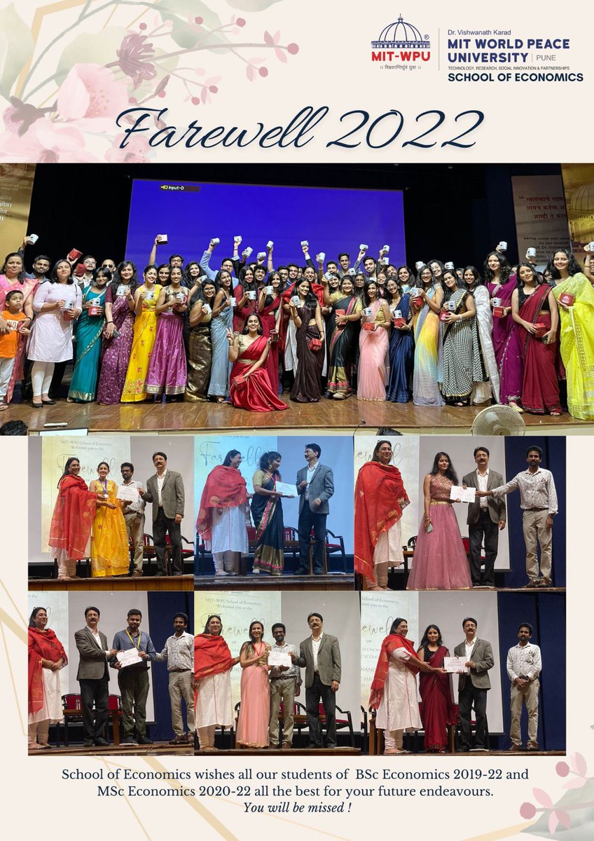 MIT WPU School of Economics wishes all our students of BSc. Economics 2019-22 and MSc. Economics 2020-22 all the very best for their future endeavours. You'll be missed !! #farewell #mitwpuschoolofeconomics #mitwpu #college #collegelife #mitwpu