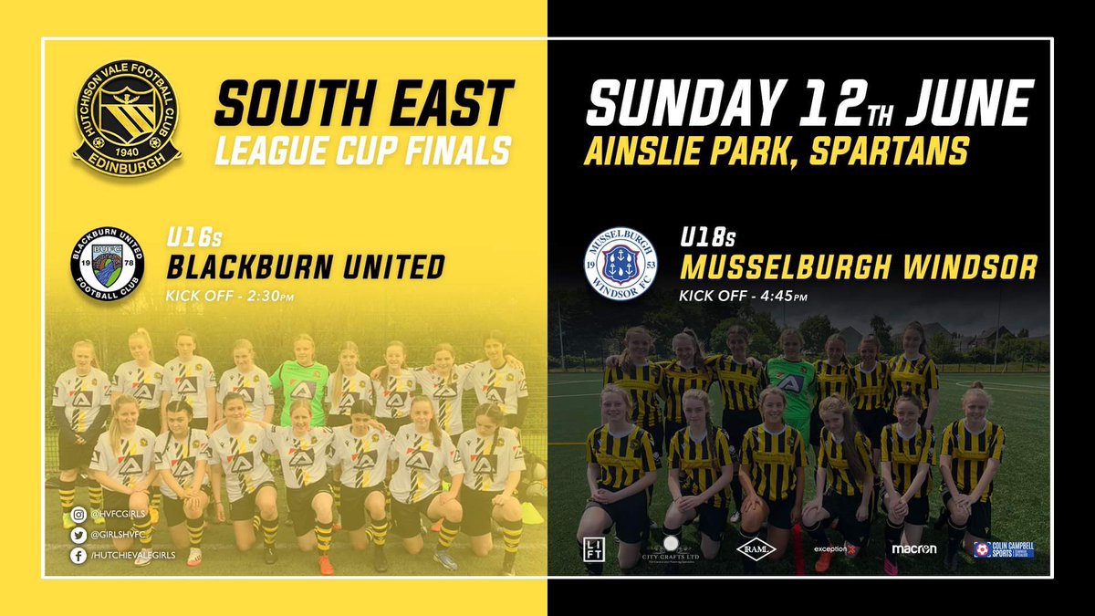🏆 𝐔𝟏𝟖𝐬 &amp; 𝐔𝟏6𝐬 𝐋𝐞𝐚𝐠𝐮𝐞 𝐂𝐮𝐩 🏆 

Tomorrow at Ainslie park , both our U16 &amp; U18 girls play in their respective League Cup Finals !! 

Get along and show your support - a remarkable achievement for both teams in making it to the finals 👏🏻

#Hutchie 🟡⚫️ 
#finals 🏆🏆