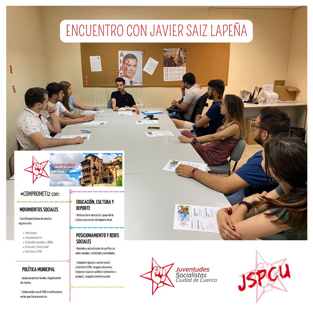 jjsspcuenca's tweet photo. Acompañamos al compañero Javier Saiz en la presentación de su candidatura a la SG de JS de la #CiudadDeCuenca. Un reto que asume con muchas ganas, seguir visibilizando la ciudad y la importancia de los valores progresistas que la hacen aún más viva y alegre.
#Comprometi2 #JSCCU https://t.co/3tpBIMEvVh