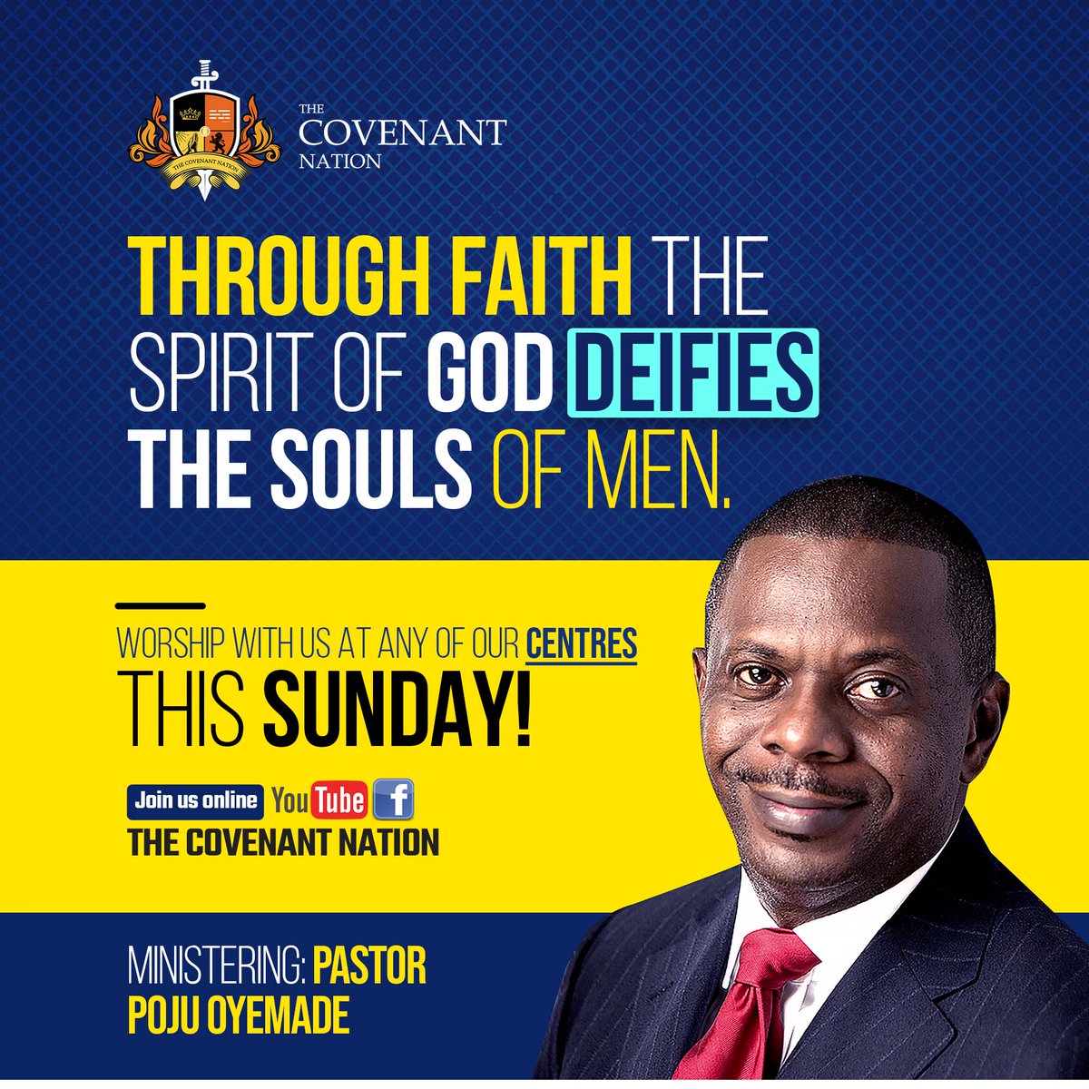 pastorpoju's tweet photo. This Sunday powerful topic and expression 💥 Through faith the Spirit of God deifies our souls.

Join us in any of our services and centres or online via YouTube and Facebook. https://t.co/NgGXKn7wXI