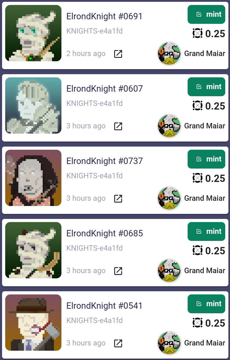 Another 5 mint for <a href="/grandmaiar/">Grand Maiar</a> another 3 rare/ 5 minted for him :) 
Don't sleep on it now that the staking program is available, go on @FrameItNFT and recruit yours to be part of a project building for the next gen Roguelikes. 🙌🏼⚔️⚔️ 
frameit.gg/marketplace/KN…