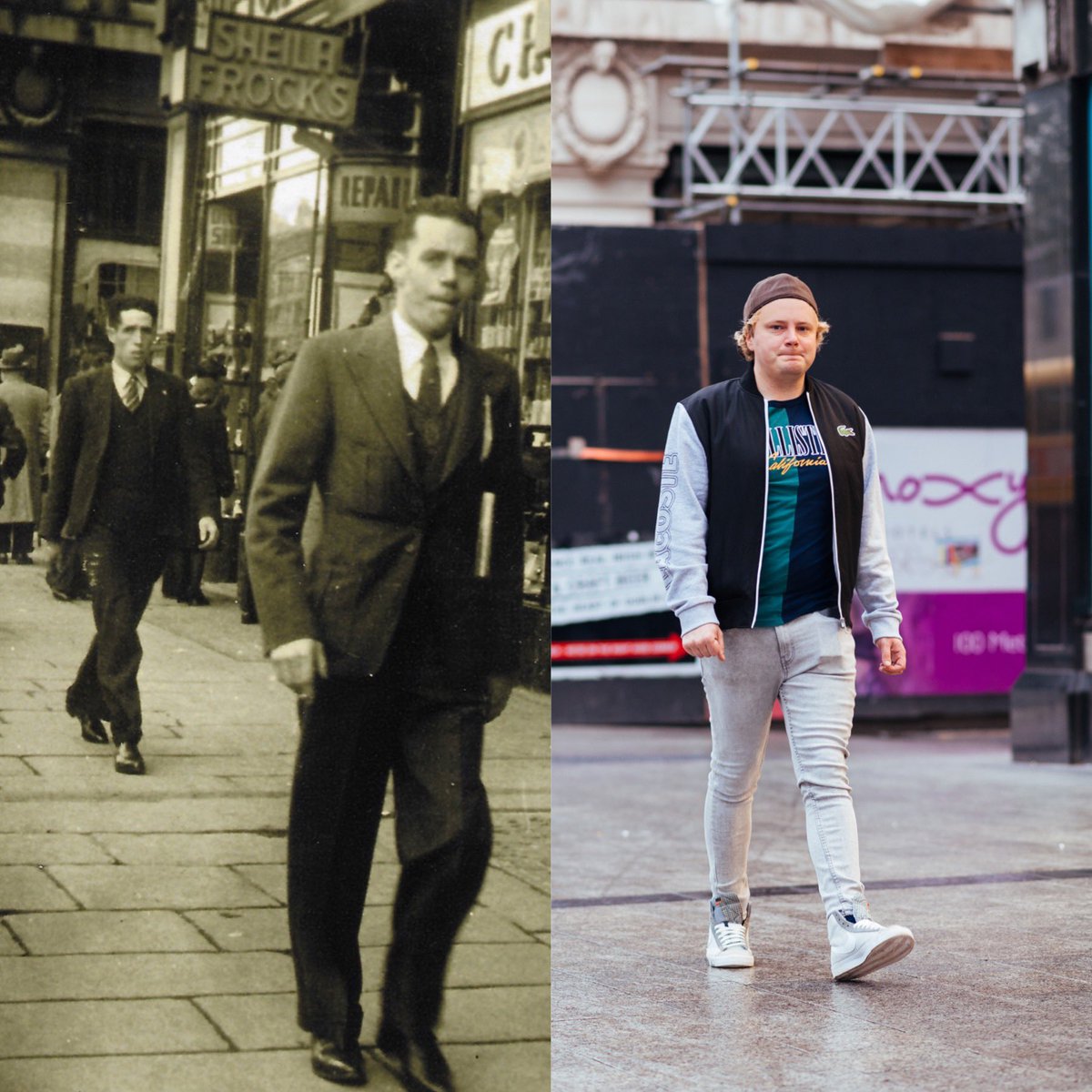 DenzilLacey's tweet photo. My great-grandad and me. The same location, 85 years apart.

Pretty damn cool.

#dublin #dublinthenandnow @OldDublinTown #clerys #clerysclock #olddublin https://t.co/Y7fghHgnj5
