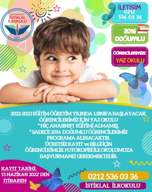 “Eylül ayında 1.sınıfa başlayacak olup anasınıfı eğitimi almamış 2016 doğumlu öğrencilerimizi Yaz Okulu eğitimine bekliyoruz.” ⁦<a href="/esay80hotmailc1/">esay80@hotmail.com</a>⁩ ⁦<a href="/necatitekbas/">Necati TEKBAŞ</a>⁩ ⁦<a href="/sultangazimem1/">Sultangazi İlçe Millî Eğitim Müdürlüğü</a>⁩ ⁦<a href="/istanbulilmem/">İstanbul İl Millî Eğitim Müdürlüğü</a>⁩ ⁦<a href="/mustafakizilay2/">Mustafa KIZILAY</a>⁩ ⁦<a href="/OluverO/">Oluver Öztürkler</a>⁩