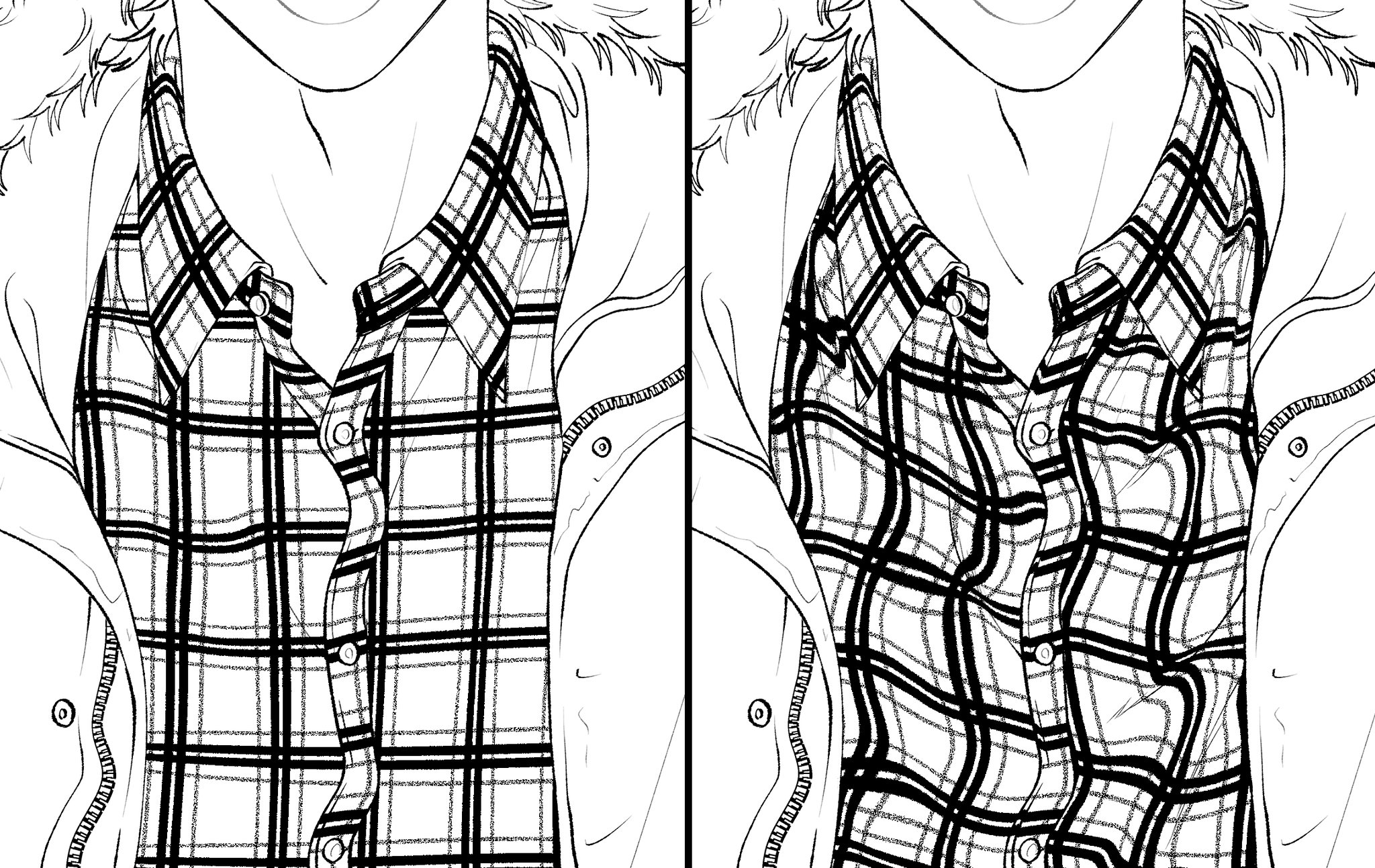 Clip Studio Paint クリスタ Rt Asg Iori クリスタのゆがみツール 服のチェック柄をなじませるにめちゃ役立つ 適当になぞってもそれっぽく仕上がるのありがたい T Co Fenun8wdmf Twitter