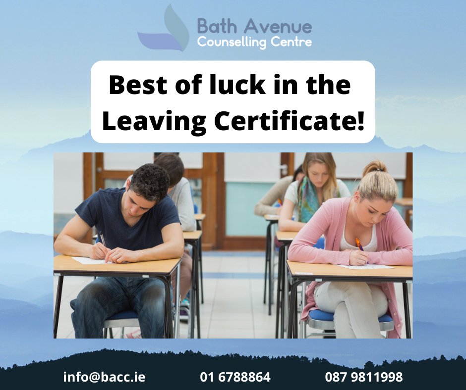 BathCounselling's tweet photo. Good luck to all students sitting the Leaving Cert!

It can be a stressful time for all involved, including family and friends.

All you can do is your best! Good luck!

#LeavingCert #school #stress #anxiety #counselling #psychotherapy #BathAvenue https://t.co/lT7JxyNga1