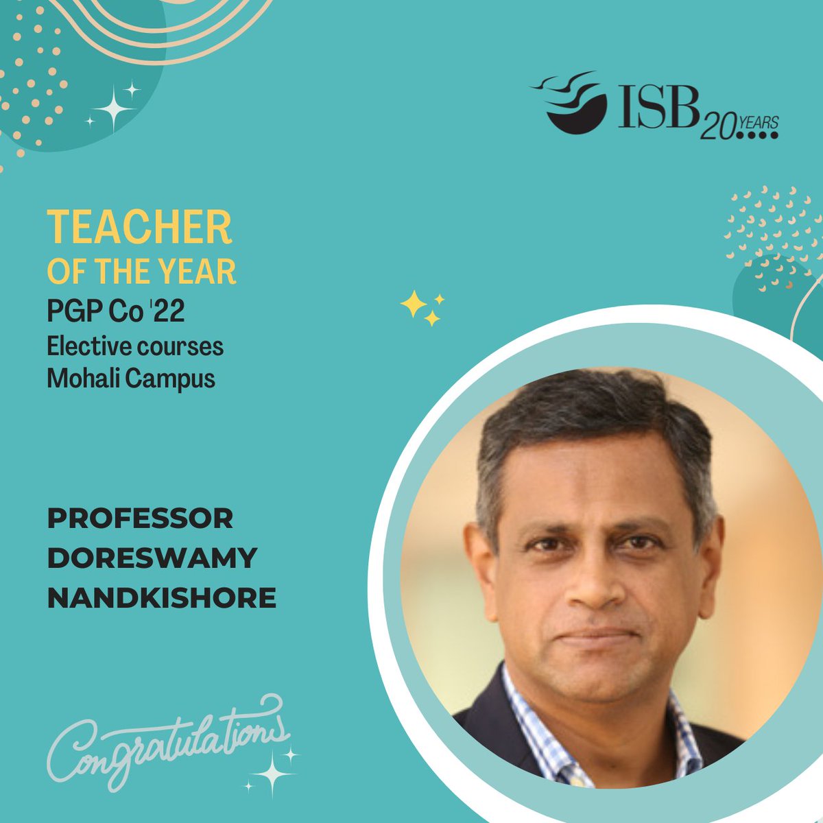 Congratulations to Professor <a href="/NanduNandkishr/">Nandu Nandkishore</a> on being selected as the Teacher of the Year for Elective Courses by the #ISBPGP Class of 2022.

#ISBGradDay #ISBis20