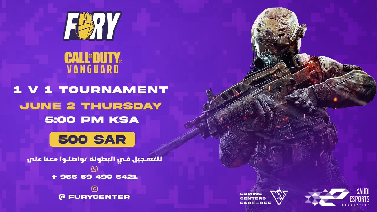 جمهور كود بطولتكم وصلت ! 
 
ضمن فعالية #بطولات_مراكز_الألعاب 

حياكم الخميس الجاي للمشاركة في بطولة كود ڤانقارد بالتعاون مع الاتحاد السعودي 😍💚 
 
التسجيل في البطولة : 
عن طريق  الموقع الرسمي 
gcf.saudiesports.sa

او عبر الرسائل الخاصة في إنستقرام - واتس اب 👍